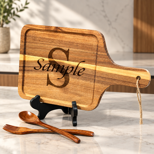 13" Acacia Wood Charcuterie Board with Wood Cutlery